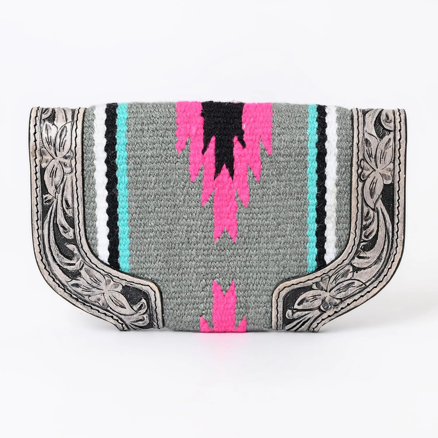 Women Cowhide Hairon and Tooled Leather Western Handmade Ladies Clutch Trifold Wallet
