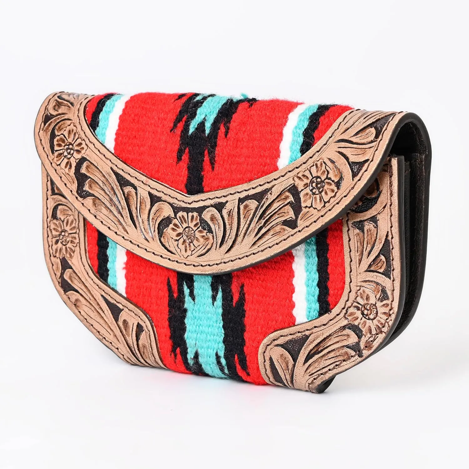 Women Cowhide Hairon and Tooled Leather Western Handmade Ladies Clutch Trifold Wallet