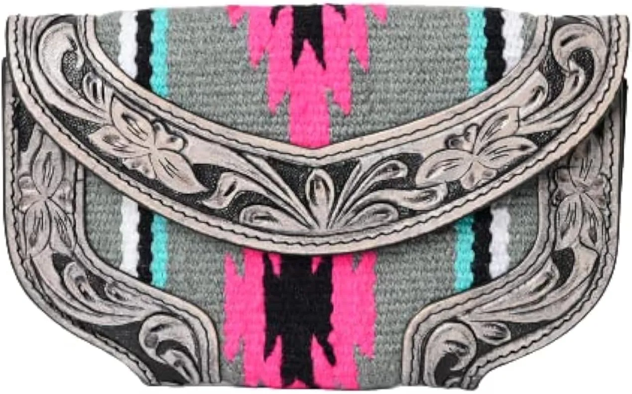 Women Cowhide Hairon and Tooled Leather Western Handmade Ladies Clutch Trifold Wallet