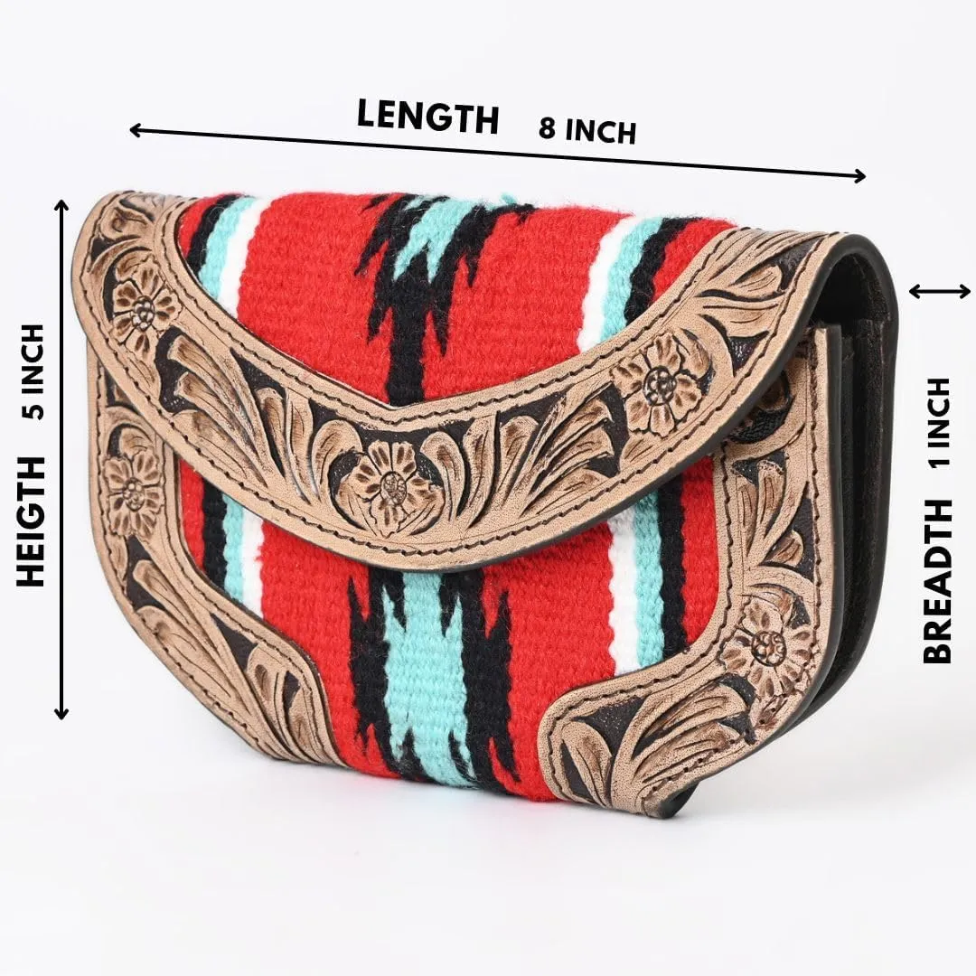 Women Cowhide Hairon and Tooled Leather Western Handmade Ladies Clutch Trifold Wallet