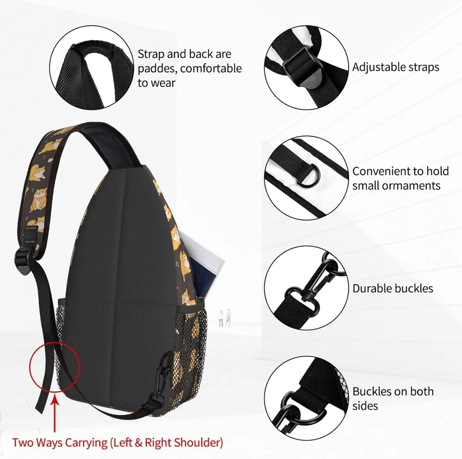 Women Cute Dogs Shiba Inu Crossbody Sling Backpack for Men Chest Bag Shoulder Bag Lightweight One Strap Backpack Travel Outdoor Daypack