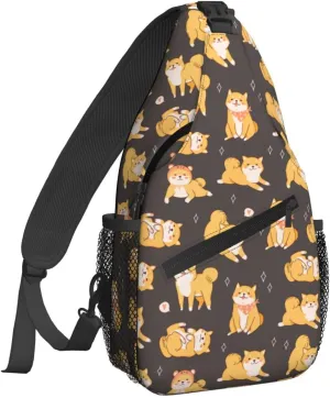 Women Cute Dogs Shiba Inu Crossbody Sling Backpack for Men Chest Bag Shoulder Bag Lightweight One Strap Backpack Travel Outdoor Daypack