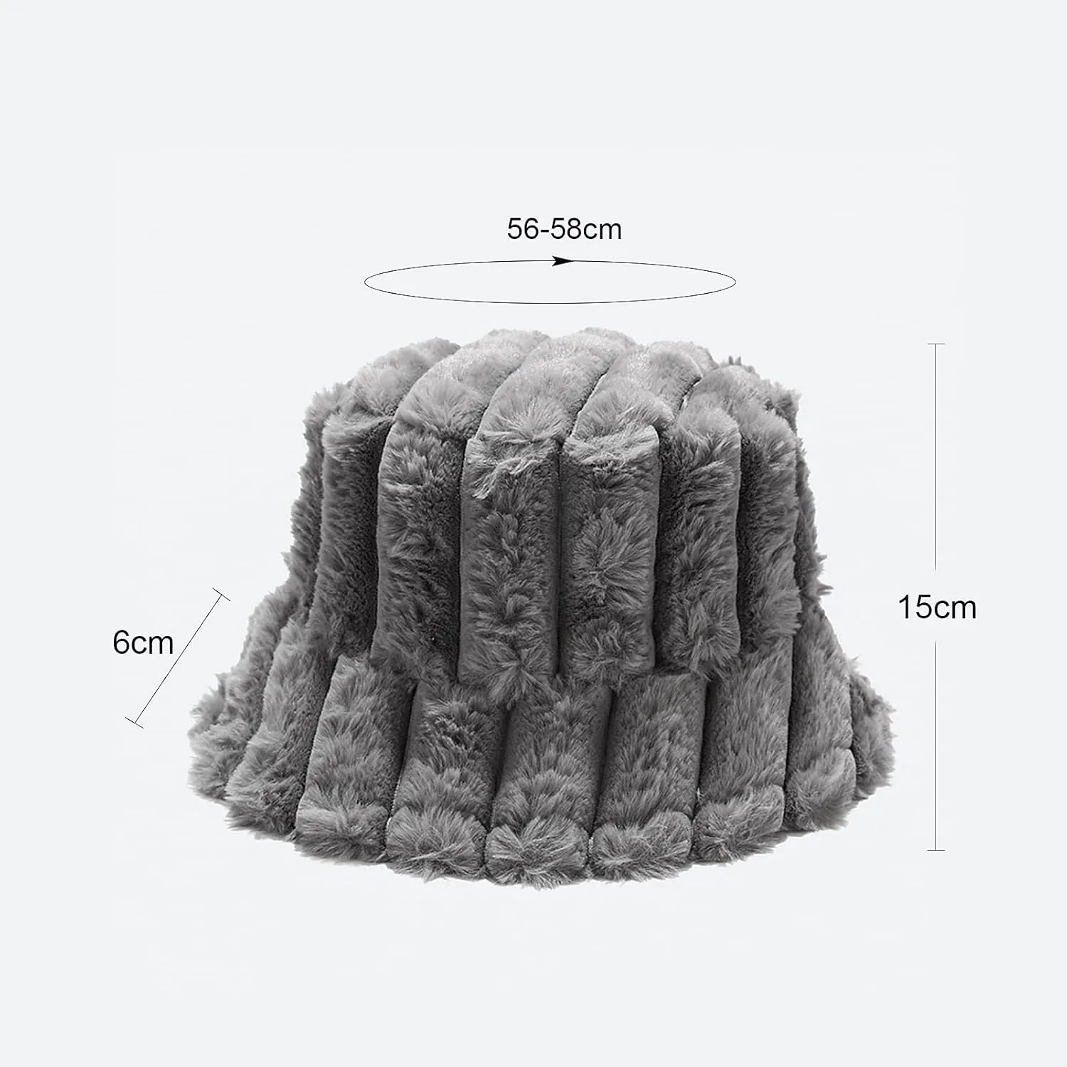 Women Furry Bucket Hat Faux Fur Warm Winter Hat Soft Fuzzy Cloche Hats Windproof Outdoor Casual Hats Plush Fisherman Cap Grey