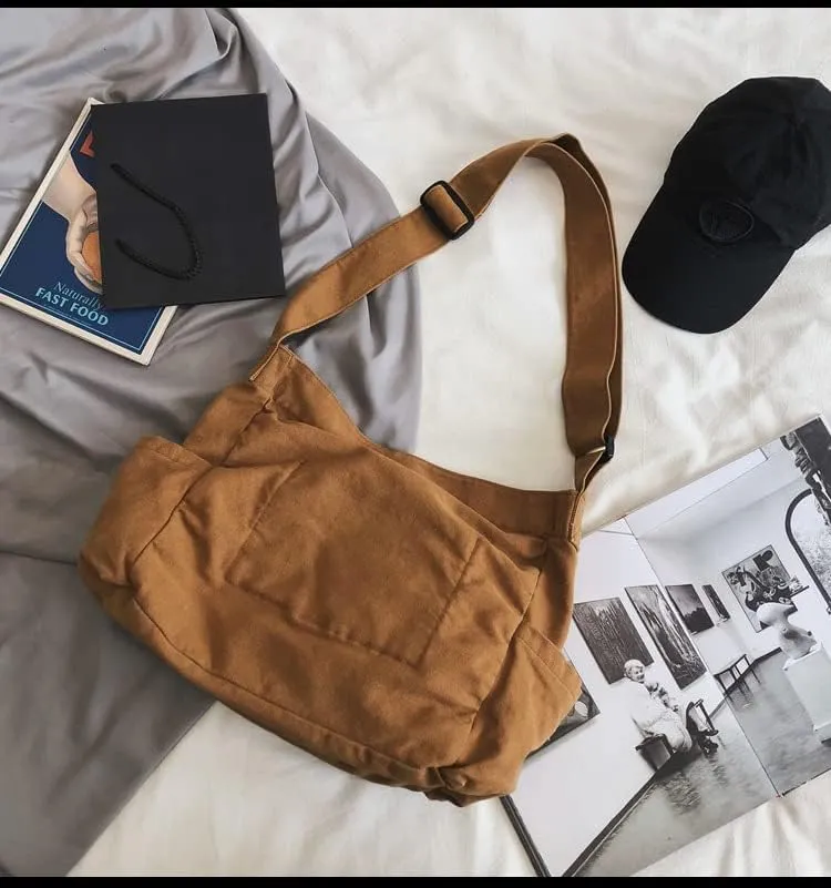 Women Grunge Canvas Shoulder bag Y2K Casual Hobo Messenger Bag Harajuku Vintage Retro Handbag (khaki)