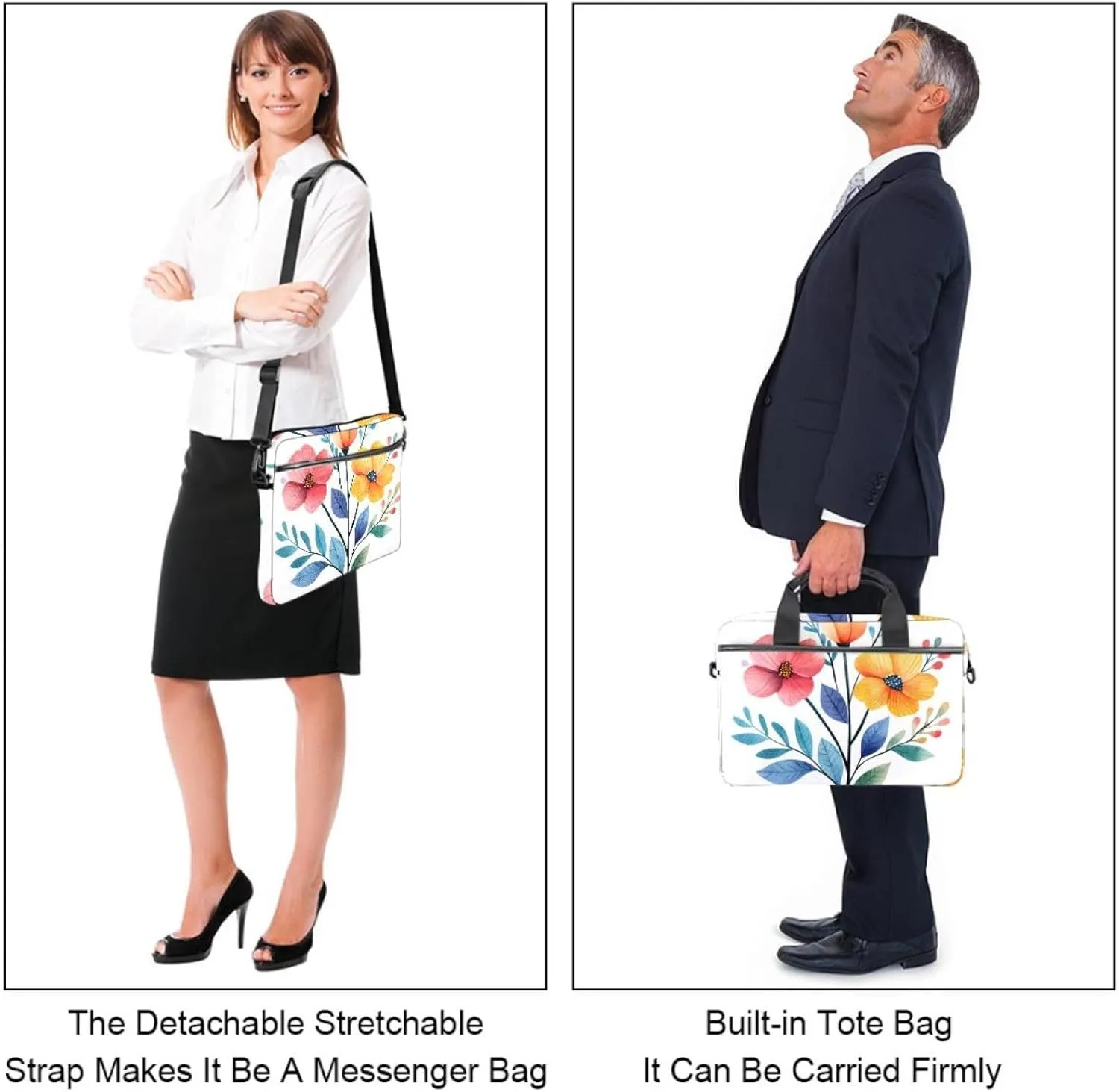 Women Laptop Bag Flowers and Birds Seamless Watercolor Pattern Laptop Computer Bag Work Tote Bag Shoulder Messenger Bag