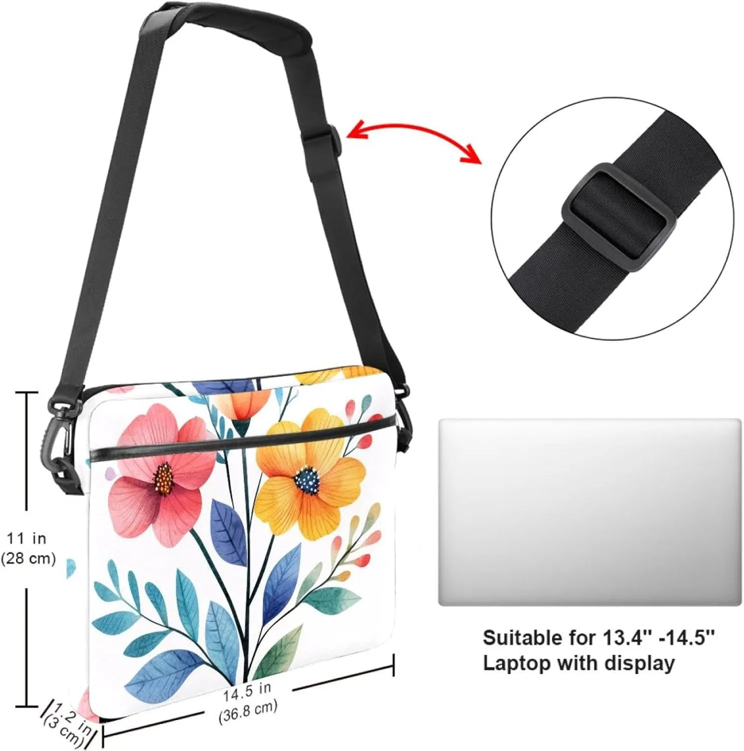 Women Laptop Bag Flowers and Birds Seamless Watercolor Pattern Laptop Computer Bag Work Tote Bag Shoulder Messenger Bag