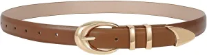 Women Leather Belt for Jeans Pants Fashion Ladies Skinny Faux Leather Dress belt with Gold Buckle
