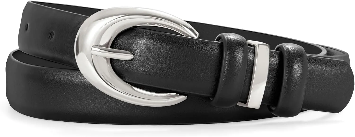 Women Leather Belt for Jeans Pants Fashion Ladies Skinny Faux Leather Dress belt with Gold Buckle