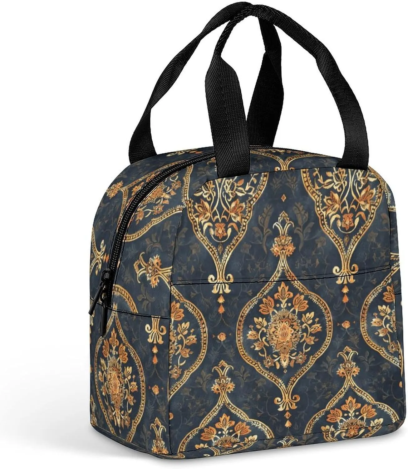 Women Men Insulated Lunch Bag With Intricate Flowers Printing Reusable Lunchbox for Adult Freezable Lunch Cooler Bag for Work Office Picnic Beach Travel