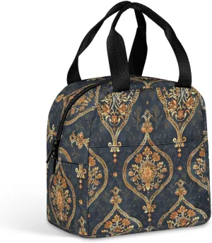 Women Men Insulated Lunch Bag With Intricate Flowers Printing Reusable Lunchbox for Adult Freezable Lunch Cooler Bag for Work Office Picnic Beach Travel