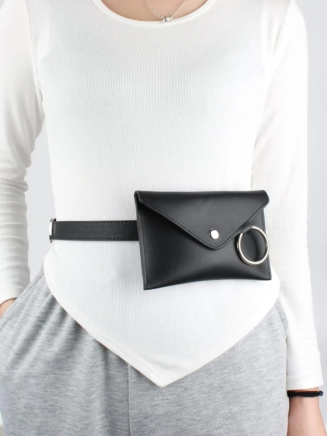 Women Mini Envelope Flap PU Leather Belt Waist Bag Chest Bag Clutch Cell Phone Purse