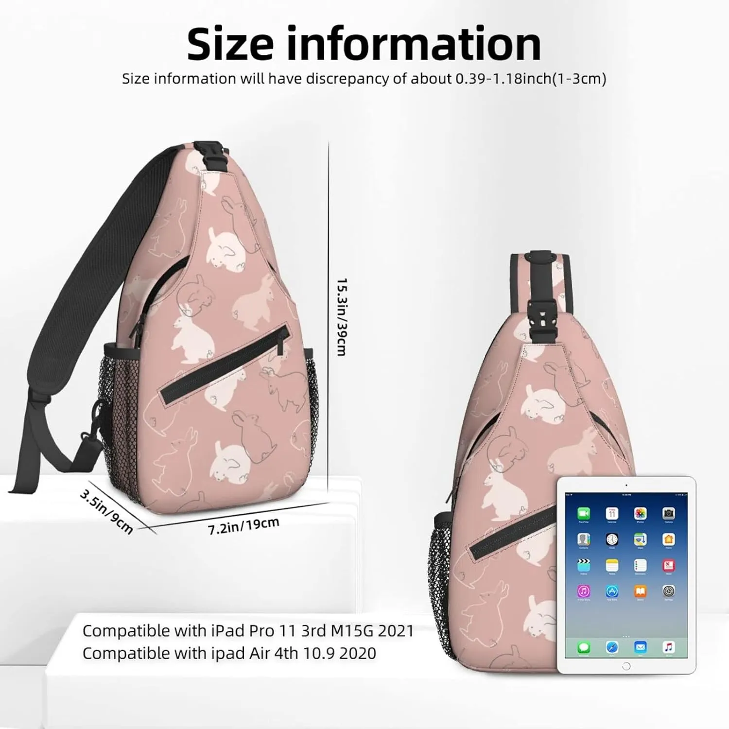 Women Rabbits Pink White Bunnies Crossbody Sling Backpack for Men Chest Bag Shoulder Bag Lightweight One Strap Backpack Travel Outdoor Daypack