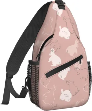 Women Rabbits Pink White Bunnies Crossbody Sling Backpack for Men Chest Bag Shoulder Bag Lightweight One Strap Backpack Travel Outdoor Daypack