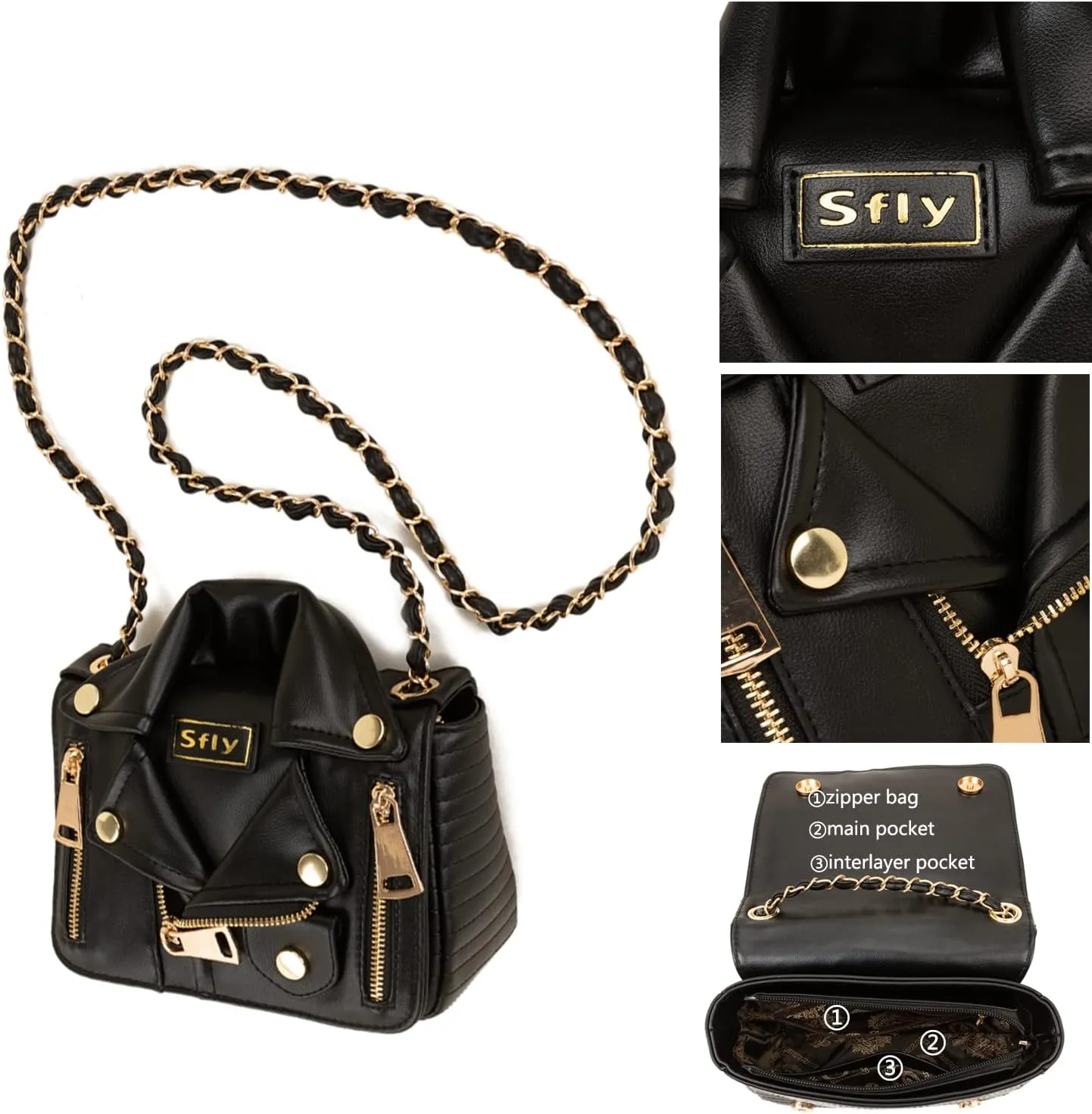 Women Satchel Chain Strap Shoulder Bag Leather Crossbody Handbags Ladies Evening Clutch Purse Unique Cute Jacket Bag