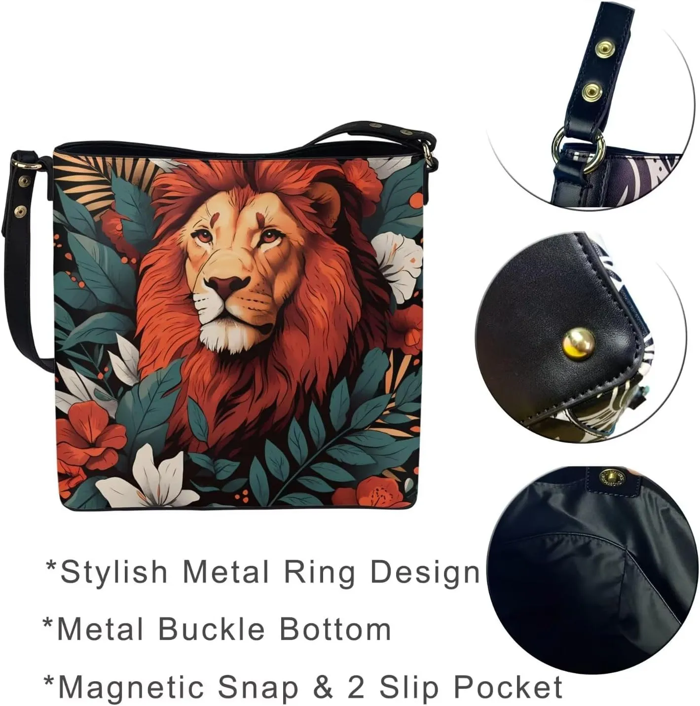 Women Shoulder Bucket Tote Crossbody Bag, Hawaiian Tribal PU Leather Bucket Handbag Tropical Floral Hobo Bag Purse