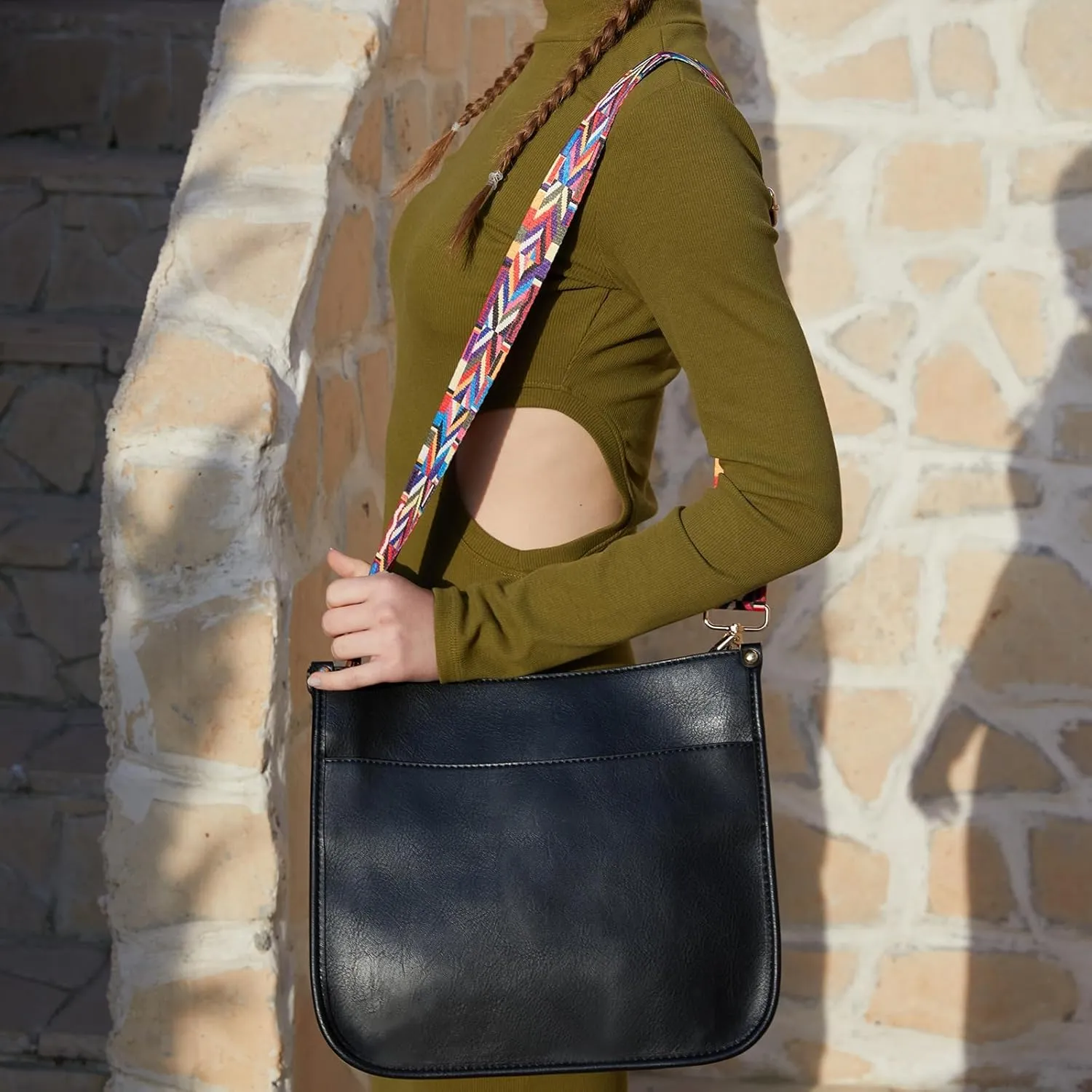 Women Shoulder Crossbody Bag, Vegan Leather Designer Hobo Handbags Purse with 2 Guitar Straps Bucket Satchel Tote Bag