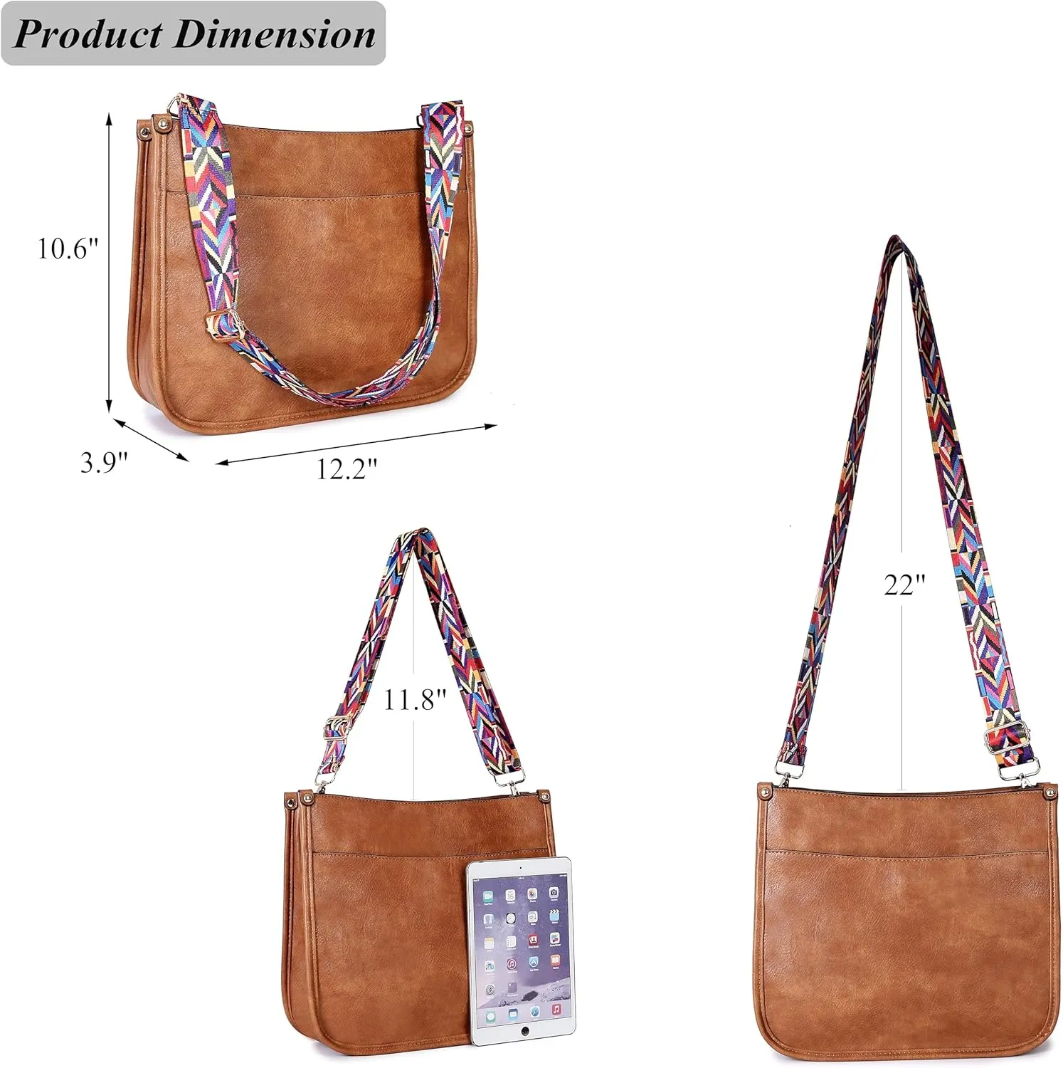 Women Shoulder Crossbody Bag, Vegan Leather Designer Hobo Handbags Purse with 2 Guitar Straps Bucket Satchel Tote Bag
