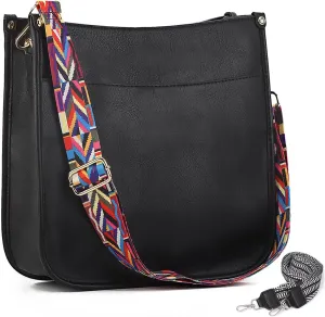 Women Shoulder Crossbody Bag, Vegan Leather Designer Hobo Handbags Purse with 2 Guitar Straps Bucket Satchel Tote Bag