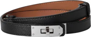 Women Skinny Leather Belt Solid Color Alloy Turn Lock Adjustable Waistband for Dresses Jeans Coats