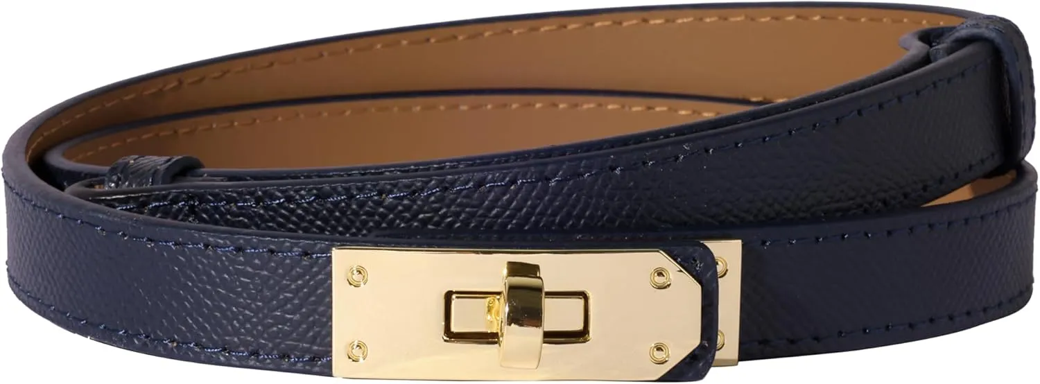 Women Skinny Leather Belt Solid Color Alloy Turn Lock Adjustable Waistband for Dresses Jeans Coats