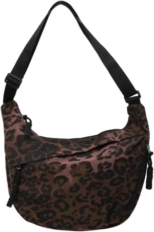 Women Stylish Dumpling Bag Multi-pockets Leopard Print Crescent Crossbody Bag Large Capacity Daily Messenger Bag A