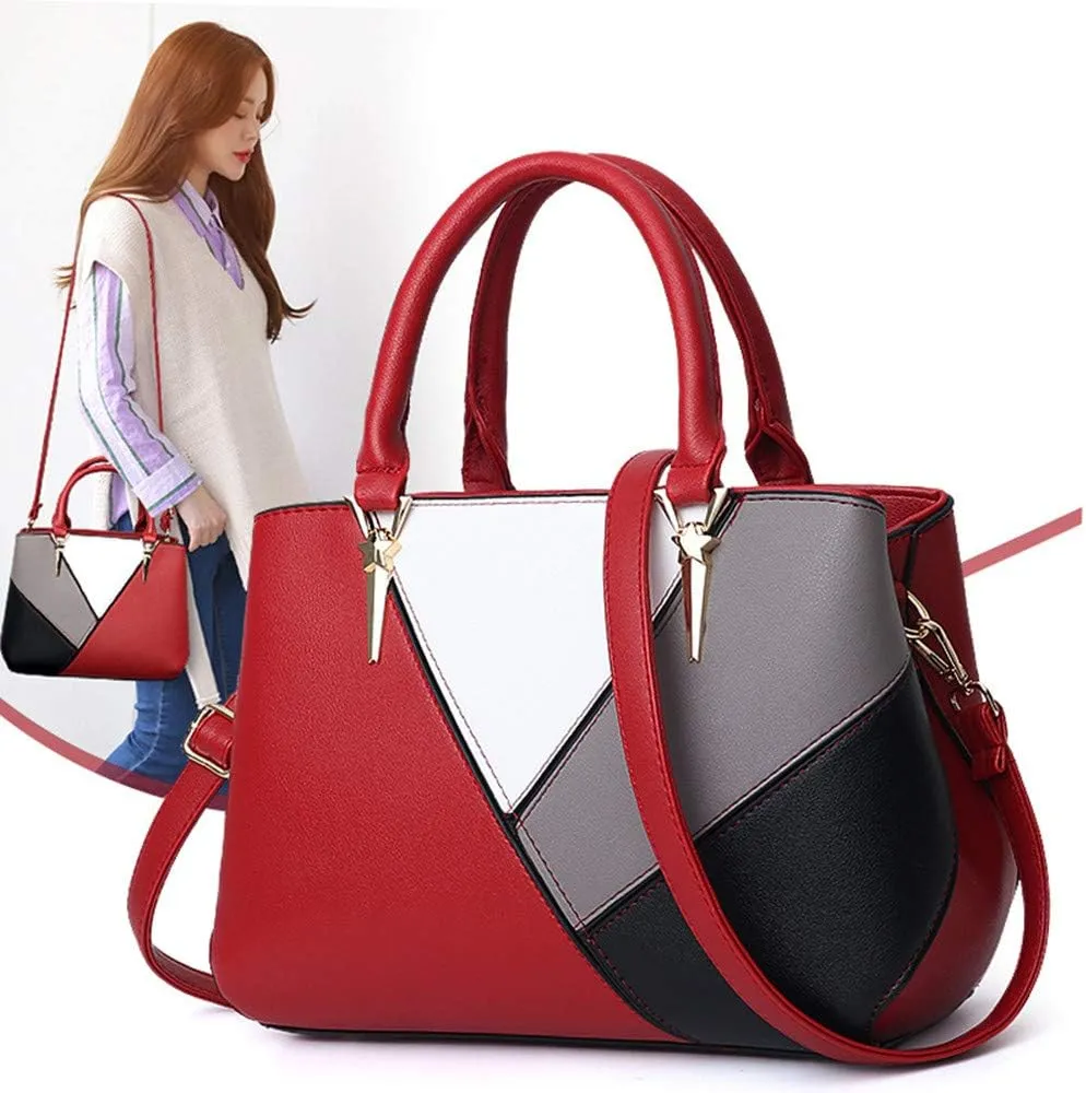 Women Top Handle Bag, Stitching Contrast Color Design Handbags Shoulder Crossbody