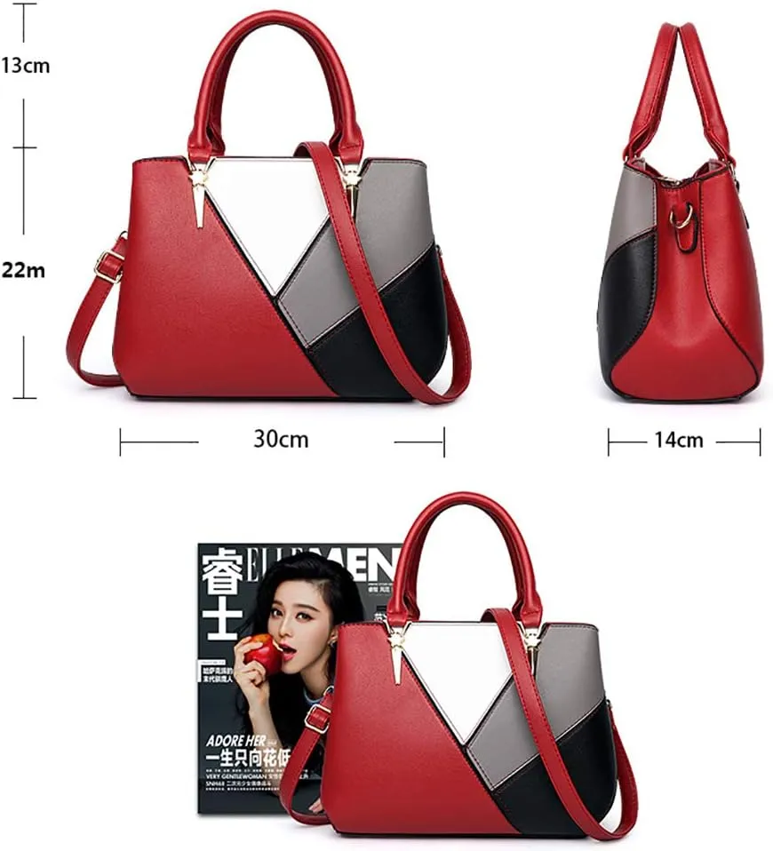 Women Top Handle Bag, Stitching Contrast Color Design Handbags Shoulder Crossbody