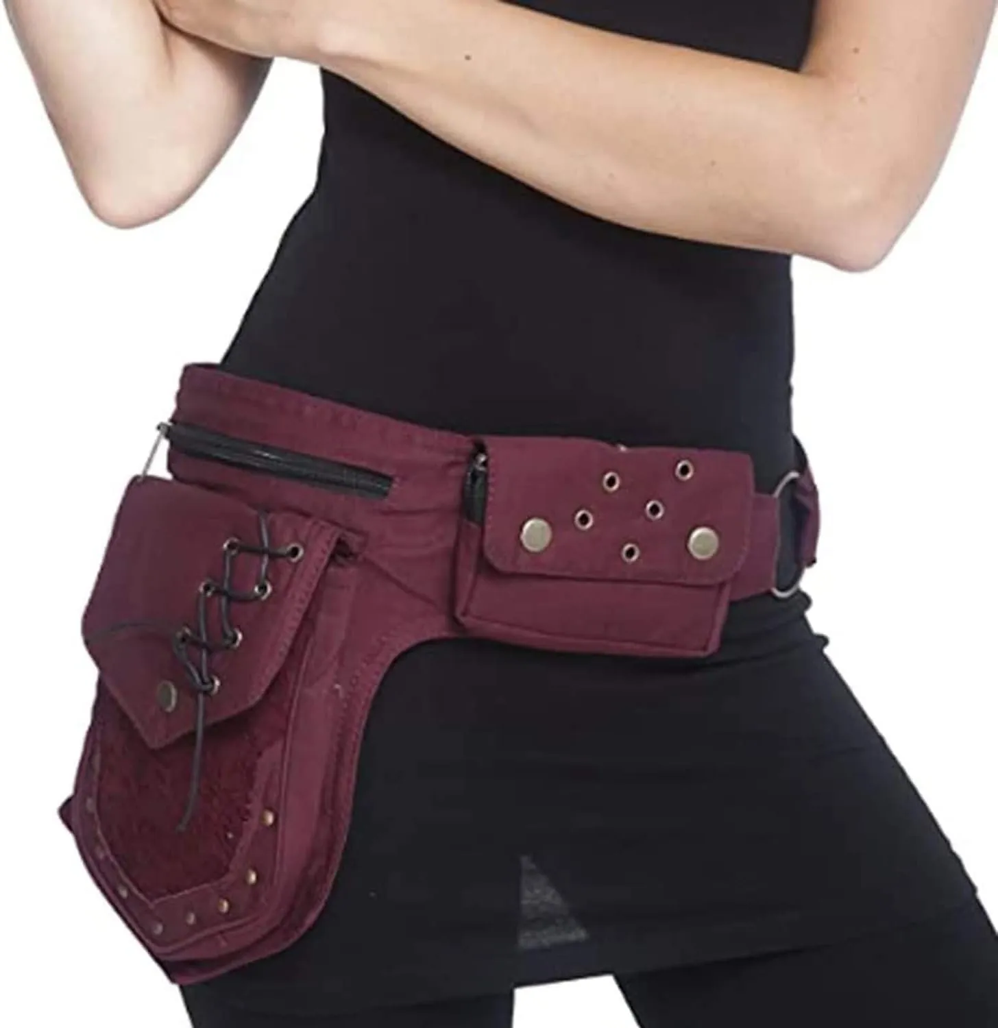 Women Waist Bag Fanny Bag Renaissance Faire Festival Chest Pack with Adjustable Belt Fashion Hip Bum Bag for Running Hiking 00/Red wine