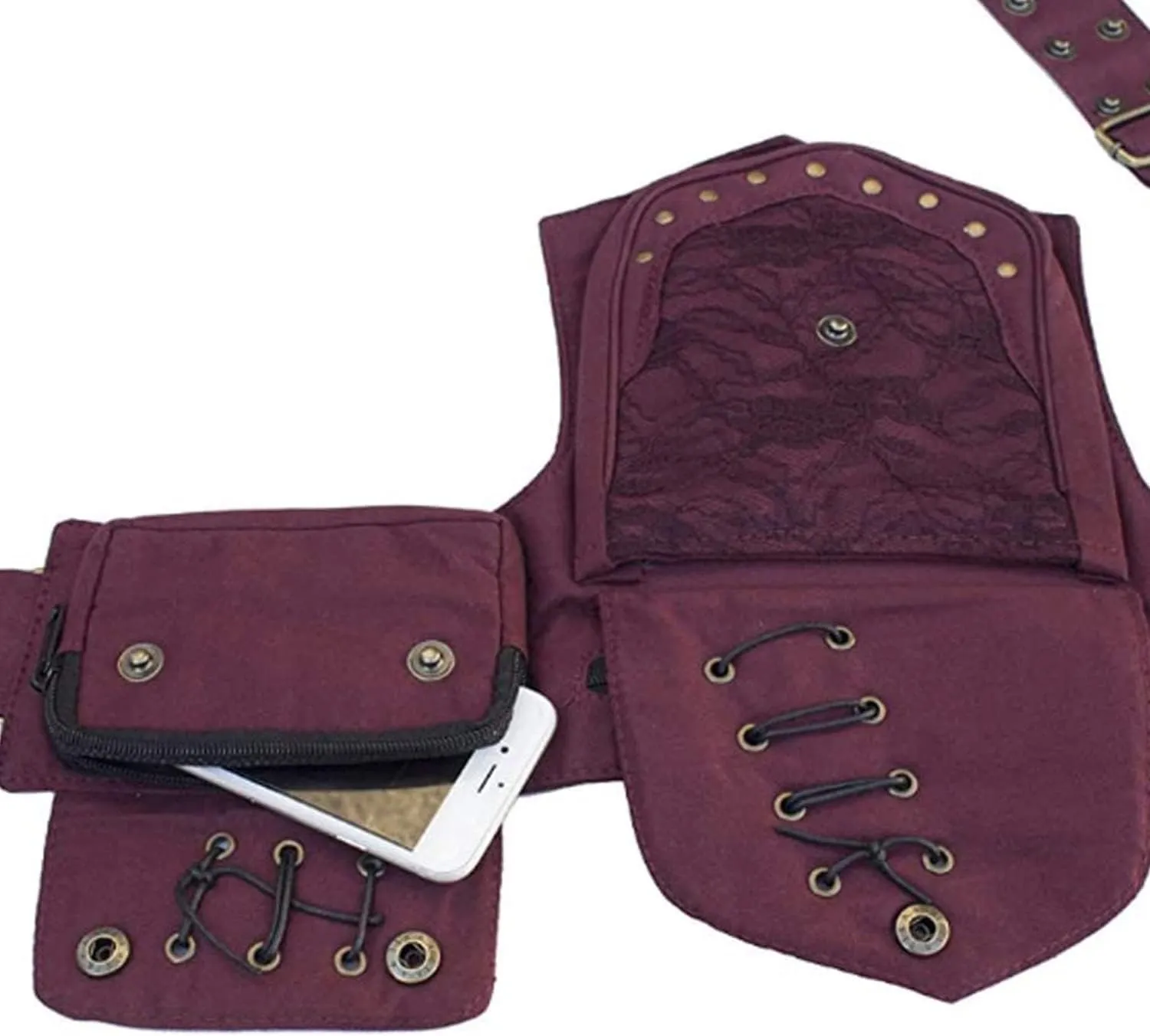 Women Waist Bag Fanny Bag Renaissance Faire Festival Chest Pack with Adjustable Belt Fashion Hip Bum Bag for Running Hiking 00/Red wine