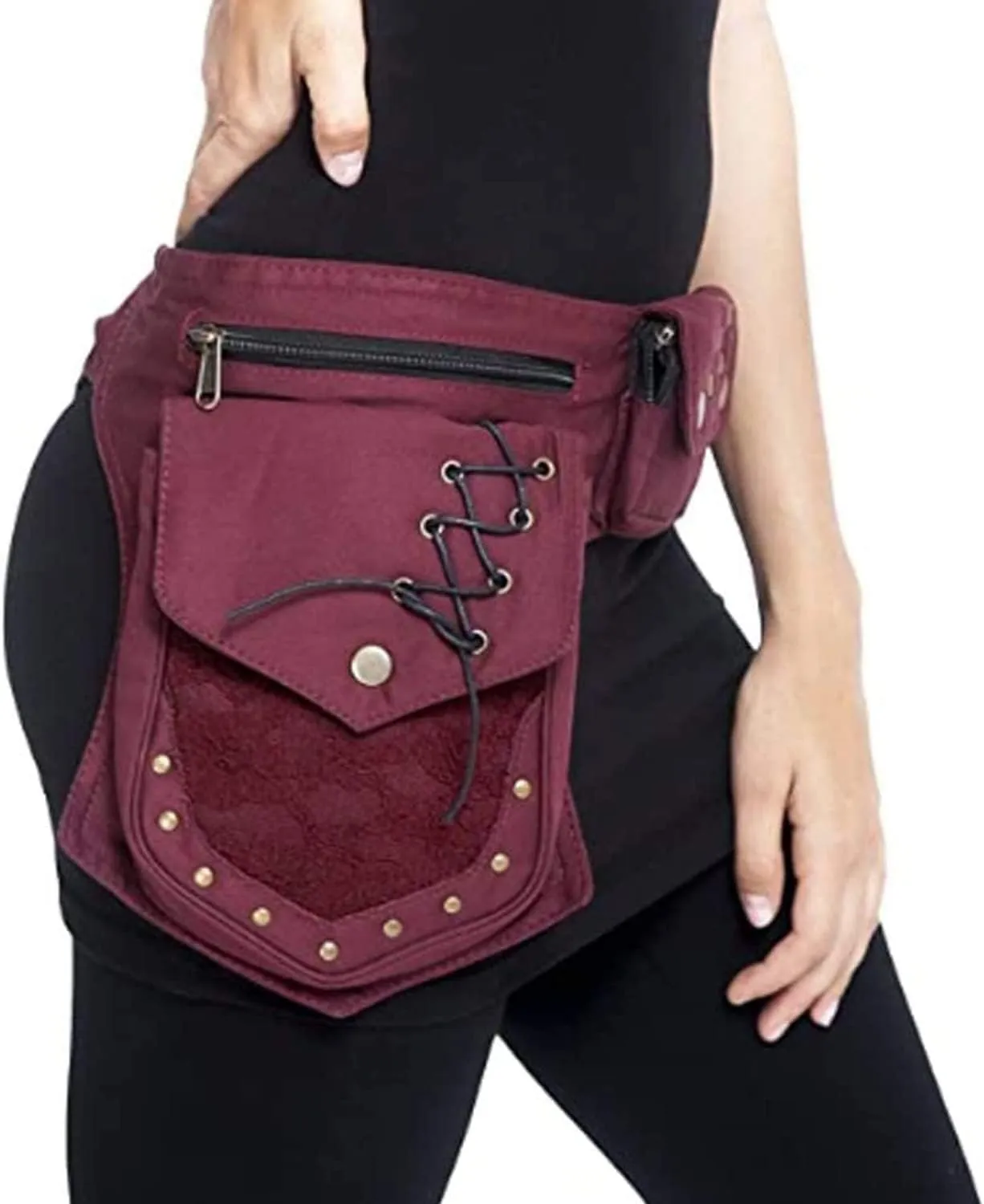 Women Waist Bag Fanny Bag Renaissance Faire Festival Chest Pack with Adjustable Belt Fashion Hip Bum Bag for Running Hiking 00/Red wine