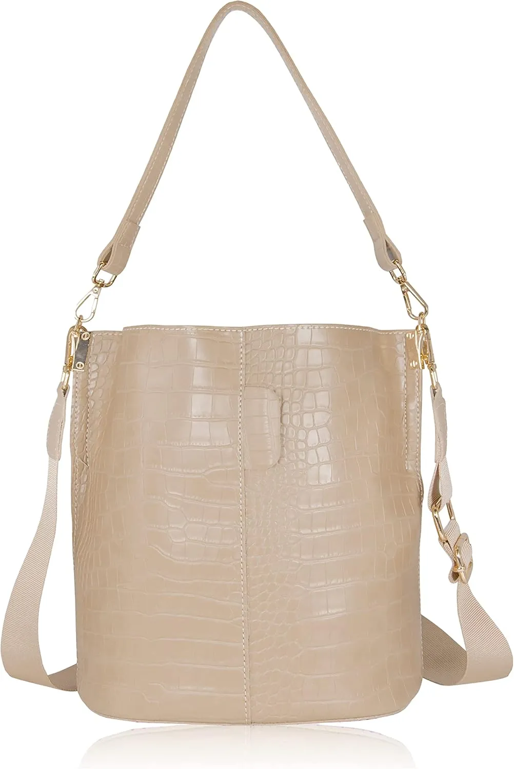 Women's Bucket Bag and Purses Crocodile Leather Crossbody Shoulder Handbags with 2 Straps Large Capacity Retro