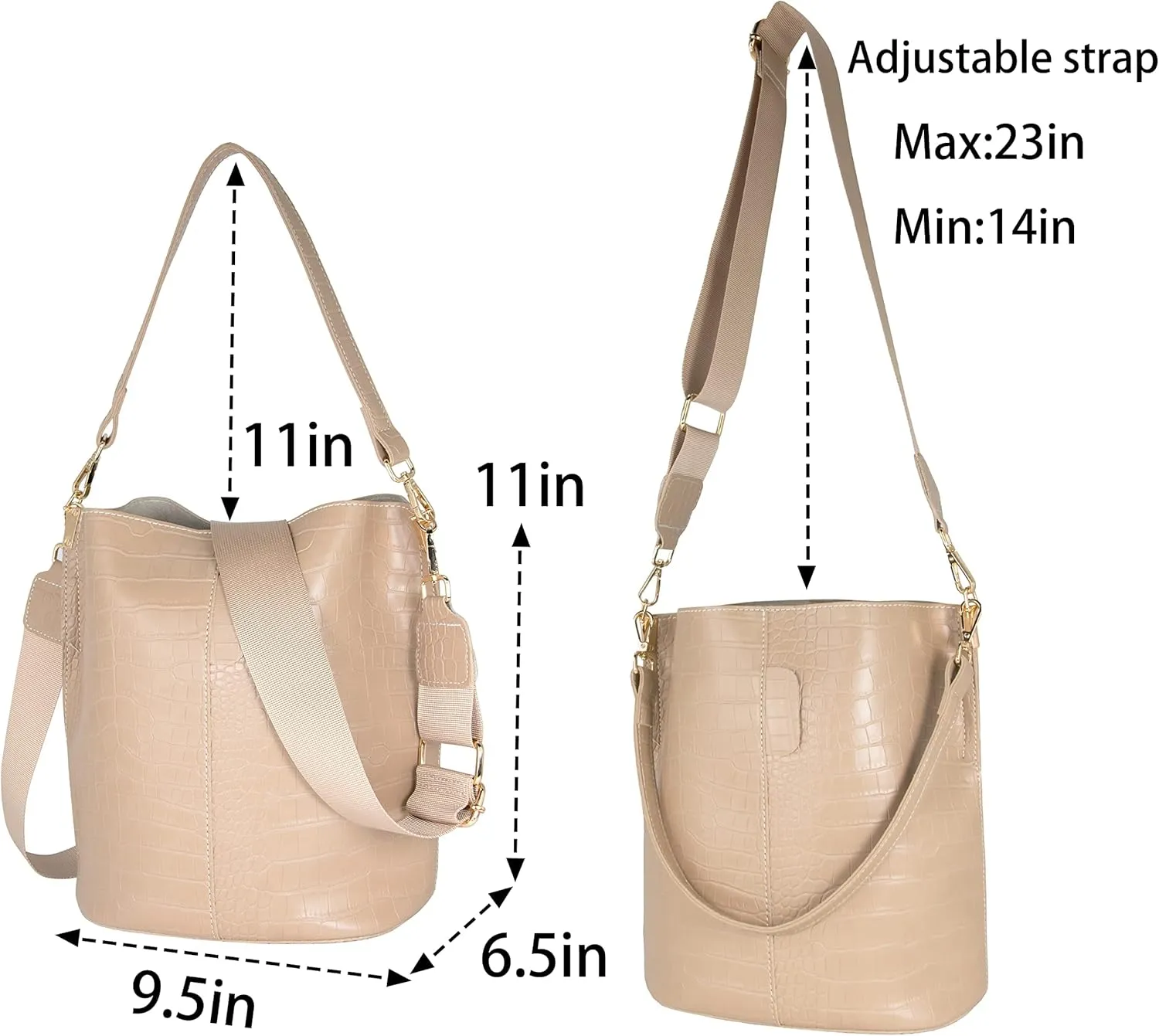 Women's Bucket Bag and Purses Crocodile Leather Crossbody Shoulder Handbags with 2 Straps Large Capacity Retro