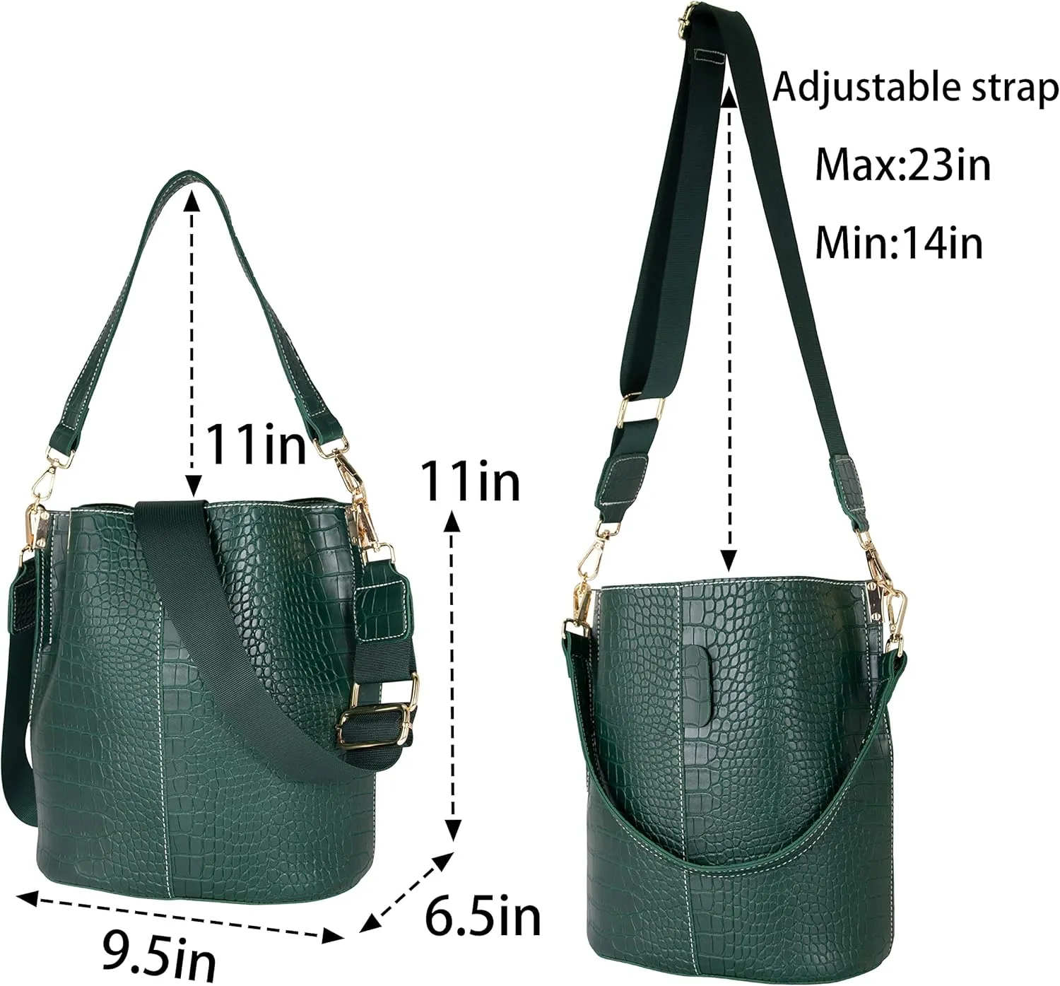 Women's Bucket Bag and Purses Crocodile Leather Crossbody Shoulder Handbags with 2 Straps Large Capacity Retro