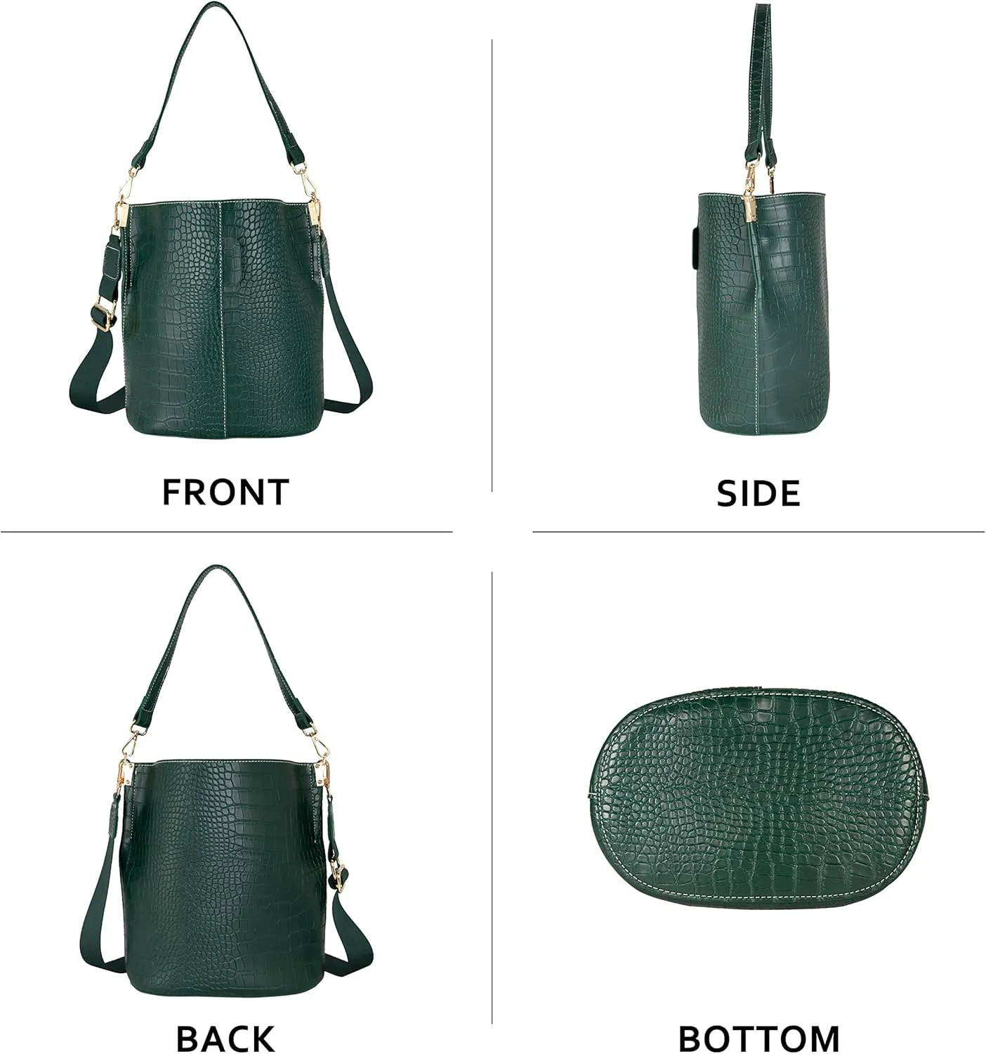 Women's Bucket Bag and Purses Crocodile Leather Crossbody Shoulder Handbags with 2 Straps Large Capacity Retro