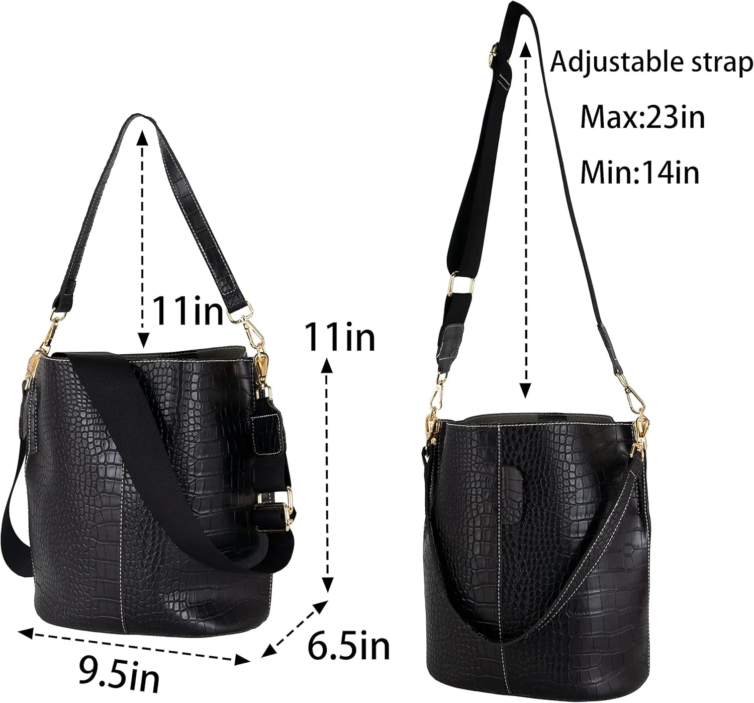 Women's Bucket Bag and Purses Crocodile Leather Crossbody Shoulder Handbags with 2 Straps Large Capacity Retro