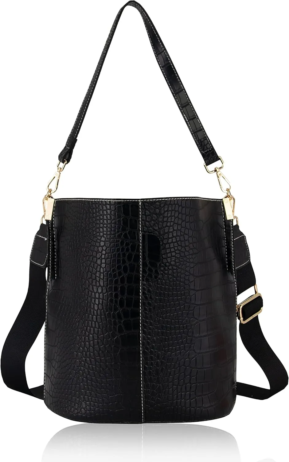 Women's Bucket Bag and Purses Crocodile Leather Crossbody Shoulder Handbags with 2 Straps Large Capacity Retro