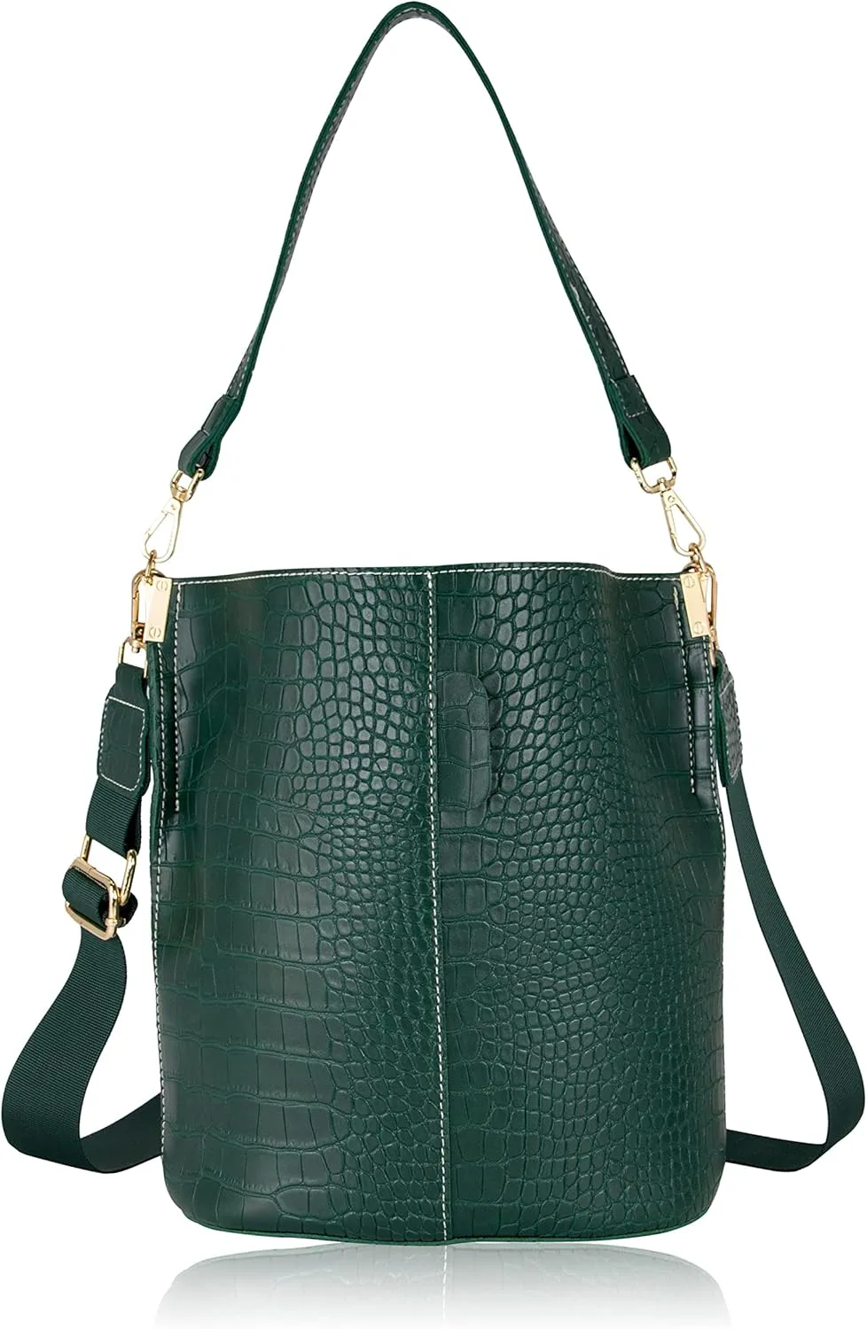 Women's Bucket Bag and Purses Crocodile Leather Crossbody Shoulder Handbags with 2 Straps Large Capacity Retro
