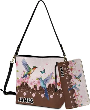 Womens Bucket Crossbody Bag Set Customized Leather Crossbody Handbag with Wrist Wallet for Shopping Travel