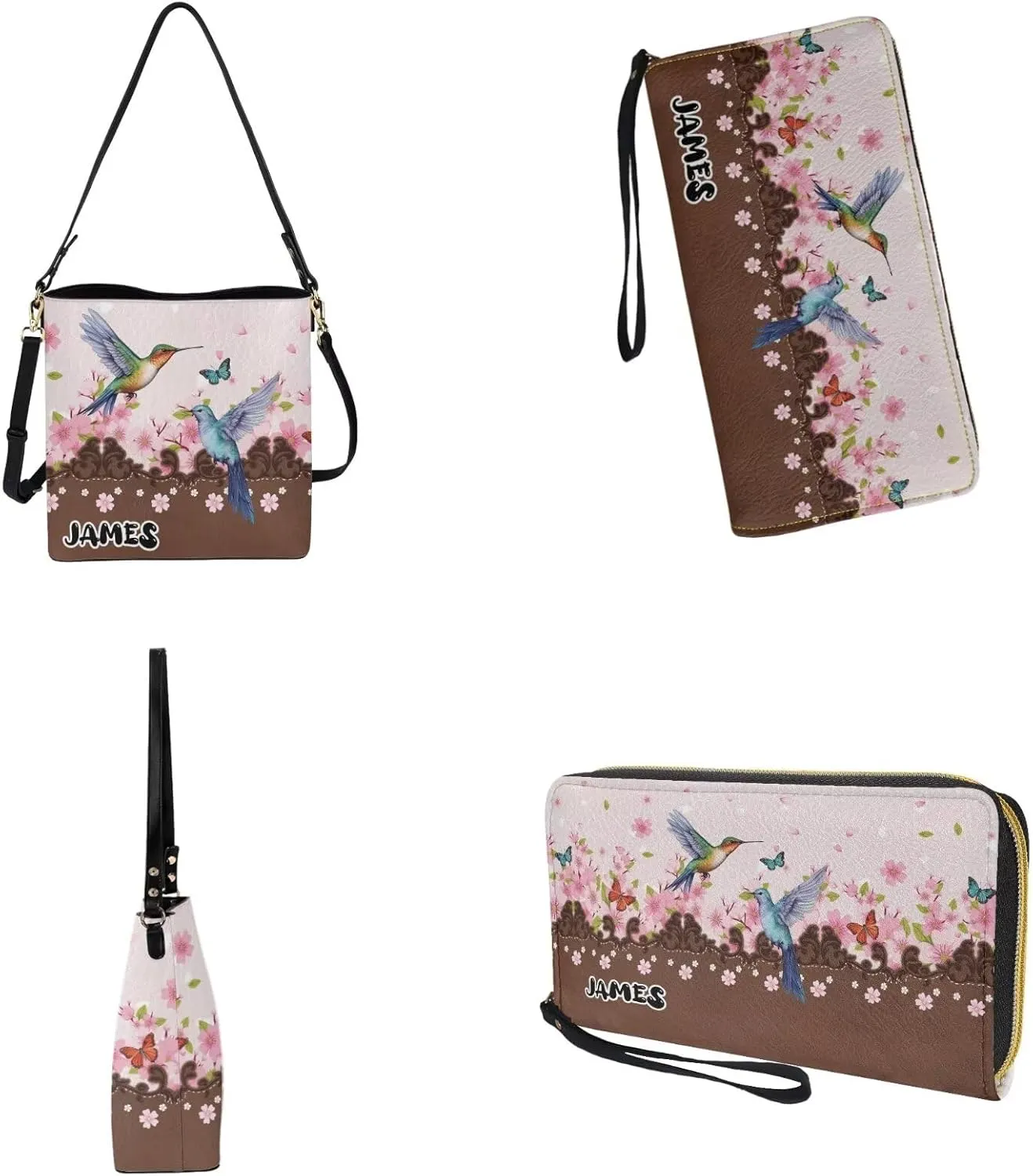 Womens Bucket Crossbody Bag Set Customized Leather Crossbody Handbag with Wrist Wallet for Shopping Travel