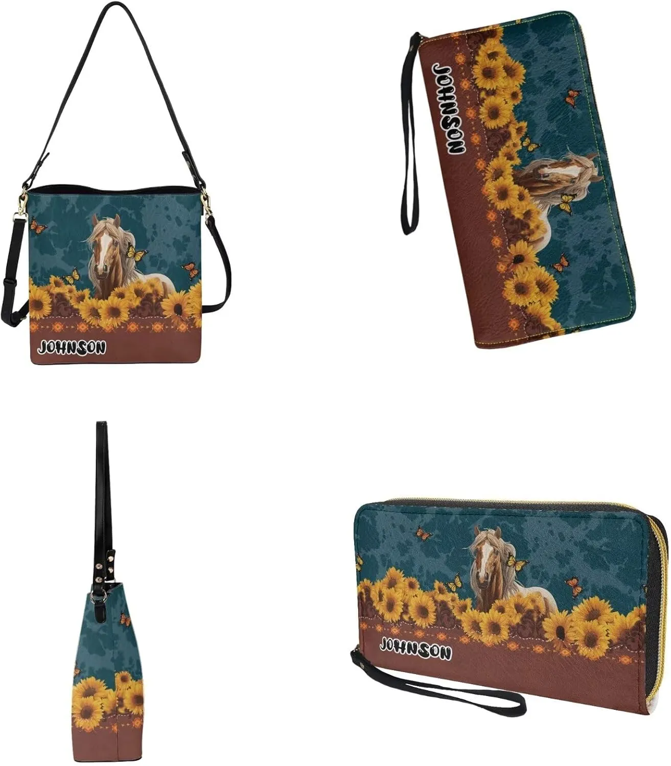 Womens Bucket Crossbody Bag Set Customized Leather Crossbody Handbag with Wrist Wallet for Shopping Travel
