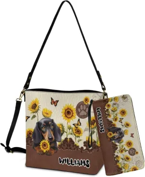 Womens Bucket Crossbody Bag Set Customized Leather Crossbody Handbag with Wrist Wallet for Shopping Travel
