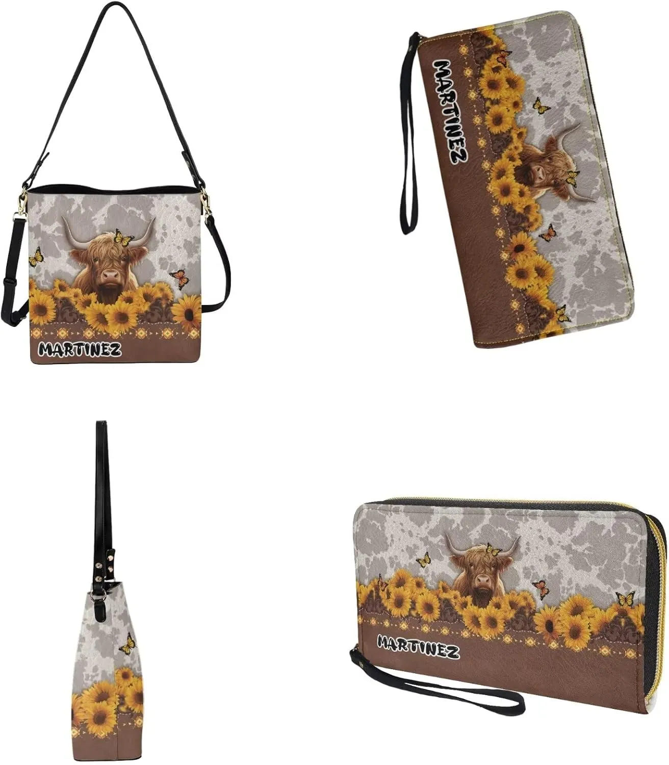 Womens Bucket Crossbody Bag Set Customized Leather Crossbody Handbag with Wrist Wallet for Shopping Travel
