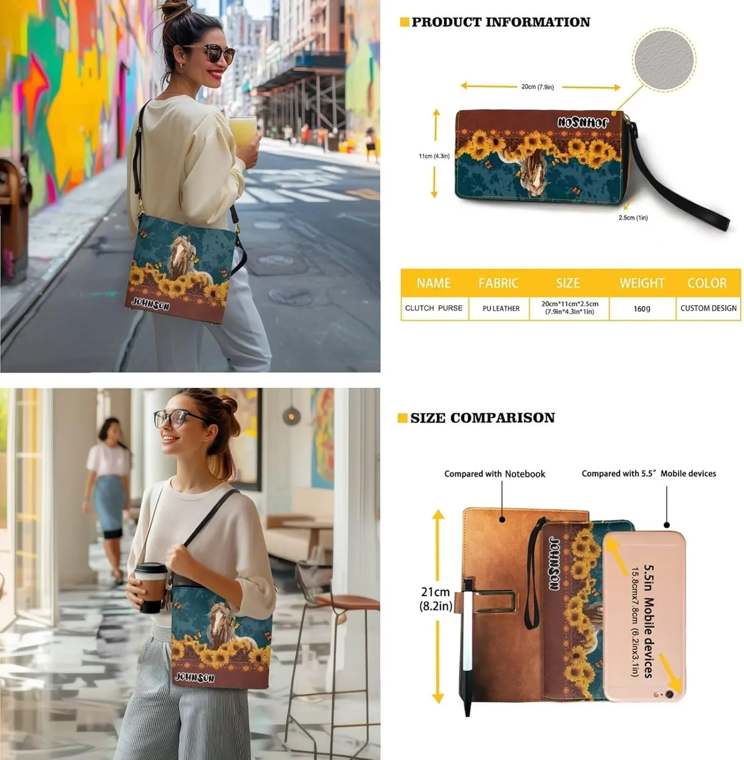 Womens Bucket Crossbody Bag Set Customized Leather Crossbody Handbag with Wrist Wallet for Shopping Travel
