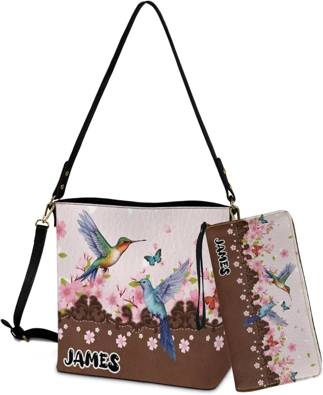 Womens Bucket Crossbody Bag Set Customized Leather Crossbody Handbag with Wrist Wallet for Shopping Travel