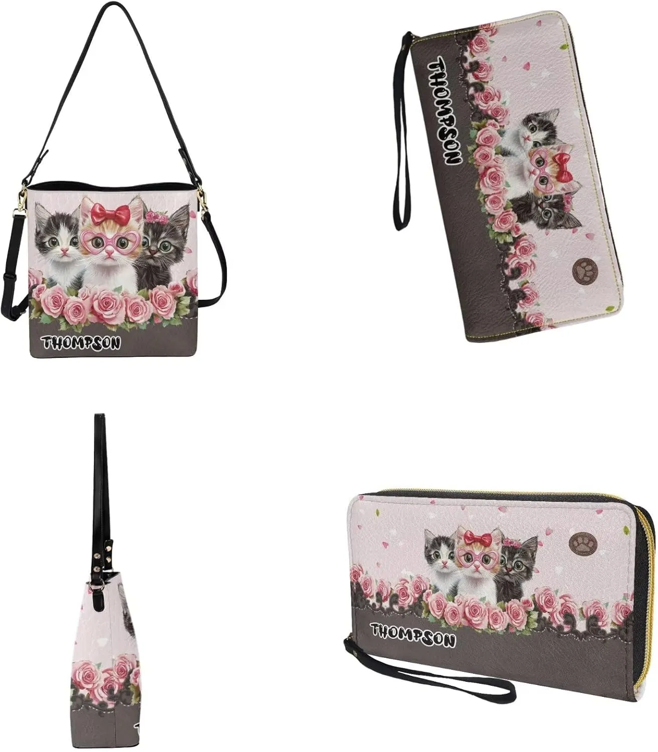 Womens Bucket Crossbody Bag Set Customized Leather Crossbody Handbag with Wrist Wallet for Shopping Travel