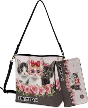 Womens Bucket Crossbody Bag Set Customized Leather Crossbody Handbag with Wrist Wallet for Shopping Travel