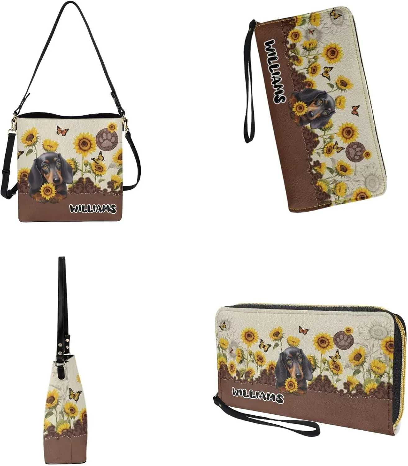 Womens Bucket Crossbody Bag Set Customized Leather Crossbody Handbag with Wrist Wallet for Shopping Travel
