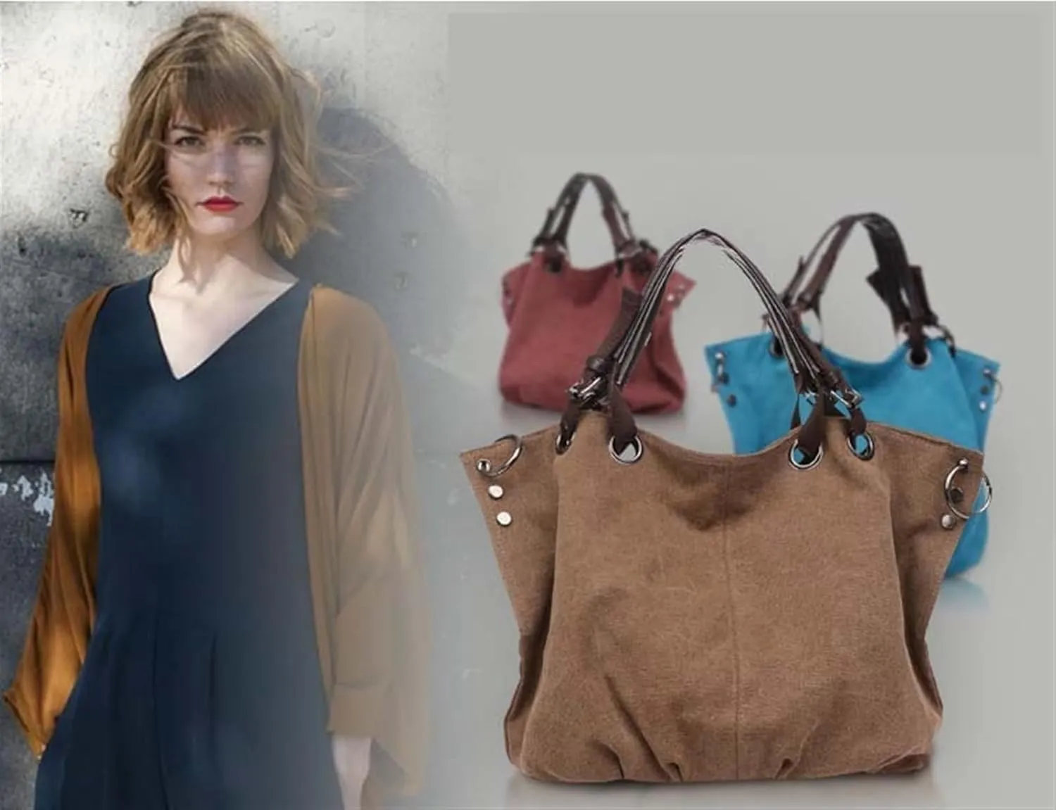 Women's Canvas Bag Large Capacity Handbag Shoulder Messenger Bag(B)