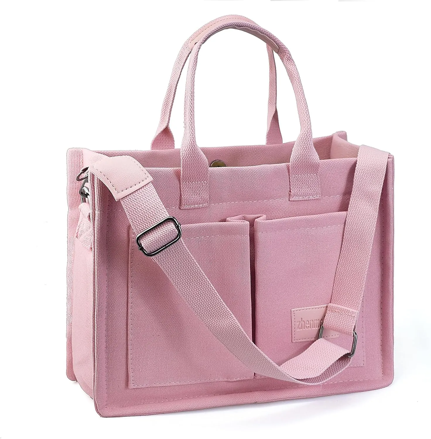 Women's Canvas Tote Bag With Pockets - Casual Crossbody Hobo Messenger Shoulder Handbag