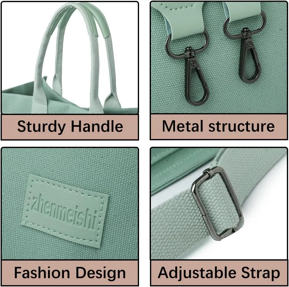 Women's Canvas Tote Bag With Pockets - Casual Crossbody Hobo Messenger Shoulder Handbag